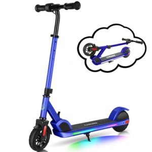 Caroma E35 Elektroroller für Kinder von 6-12 Jahren, Faltbarer E Roller Scooter mit Bunte Leuchten & LED-Anzeige, Einstellbare Geschwindigkeit und Höhe, Maximale 16km & 16km/h Brillantblau