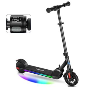 Caroma Elektroroller für Kinder von 8-12 Jahren, 150W Motor, 17 km/h, 80 min Fahrzeit, Einstellbare Geschwindigkeit & Höhe, Bunte Lichter, LED Display, Faltbarer Kinder Elektroscooter(Schwarz)