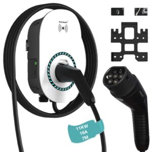 Fullwatt Mobile Wallbox 11kW, Smart EV Ladegerät Typ 2, Ladestation für Elektrofahrzeuge, Zwei Lademodi, Geplantes Laden, IP54 wasserdichte, 7 Meter, EV-Ladegerät für EVs & PHEVs