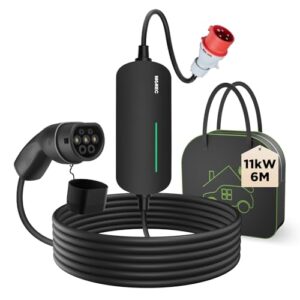 Morec Ladekabel Typ 2 16A 11KW 380V, EV-Ladegerät und Mobile Ladestation mit dreiphasigem CEE-Stecker, 6M Portable EVSE Mobile Wallbox für Elektrofahrzeuge mit Tragetasche