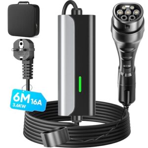 Ladekabel Elektroauto Typ 2 Schuko: 3.6KW 16A 6M Mobile Wallbox Ladestation EV Charger für Elektroauto - EV Ladegerät für Alle EVs und PHEVs mit IEC 62196-2 (6M)