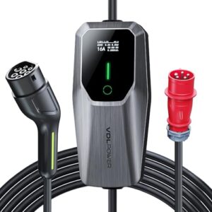 VDLPOWEREU Typ 2 Ladekabel 11kW, EV Ladegerät Dreiphasig CEE 16A Mobile Wallbox Ladestation Einstellbarer Strom und Einstellung Startzeit für Allen Elektrofahrzeugen EV PHEV IEC 62196-2 Stecke 5 Meter