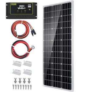 Topsolar 100W 12V Solarpanel Solarmodul-Set Monokristallines Off-Gitter-System für Wohnmobil, Boot mit 20A Solarladegerät Solar Laderegler, Hoher Wirkungsgrad