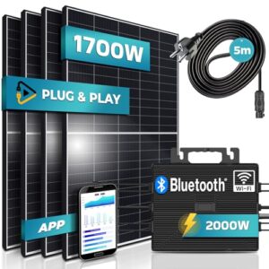 SUNNIVA® 1700W Balkonkraftwerk 2000W komplett Steckdose - Astro Energy 2000W Wechselrichter - PV Solaranlage Komplettset - 4x 425W Solarmodule - inkl. 5m Kabel - Bluetooth WIFI