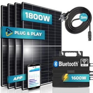 SUNNIVA® 1800W Balkonkraftwerk 1600W komplett Steckdose - Astro Energy 1600W Wechselrichter - PV Solaranlage Komplettset - 4x 450W Black Frame Solarmodule - inkl. 5m Kabel - Bluetooth WIFI