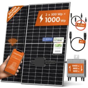 Solarway Balkonkraftwerk 1000W Komplett Steckdose - Ausgang einstellbar 600/800/1000W - 2x500W JaSolar-Module, Wechselrichter mit APP&WiFi, Plug&Play