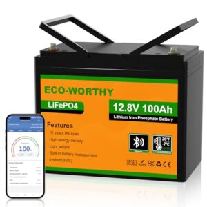 ECO-WORTHY LiFePO4 100Ah Bluetooth, Lithium batterie 12V 100ah mit BMS Low Temperature Schutz und Max. 15000 Zyklens,1280Wh Autobatterie für Wohnmobil,Boot,Solarpanel