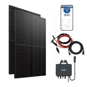 Haier 880 W Balkonkraftwerk, 600 W / 800 W Stecker-Solaranlage mit 2x 440 W Modulen und Wechselrichter, 5 m Kabel, WiFi