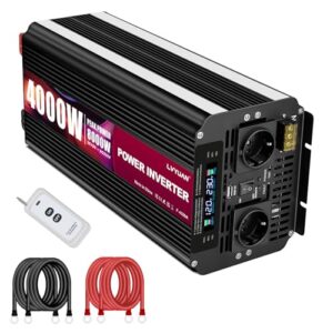 LVYUAN Wechselrichter 12V 230V 4000W /8000W Spannungswandler Konverter mit Drahtloser Fernbedienung, 2 Steckdose 1 USB und LCD Display für Auto, RV, LKW, Off Grid Solar System, Camping