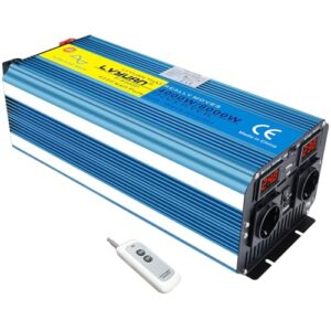 LVYUAN Spannungswandler 24V 230V 4000W/8000W Rein Sinus Wechselrichter Konverter Transformator mit 2 Steckdosen EU AC, USB, Drahtlose Fernbedienung und LED für Solaranlagen, Auto, Camping, Reisen