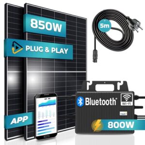 SUNNIVA® 850W Balkonkraftwerk 800W komplett Steckdose - TSUN 800W Wechselrichter - PV Solaranlage Komplettset - 2x 425W Solarmodule - inkl. 5m Kabel - Bluetooth WIFI