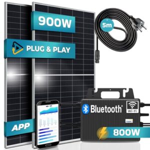 SUNNIVA® 900W Balkonkraftwerk 800W komplett Steckdose - TSUN 800W Wechselrichter - PV Solaranlage Komplettset - 2x 450W Silver Frame Solarmodule - inkl. 5m Kabel - Bluetooth WIFI