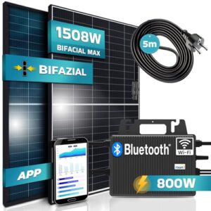 SUNNIVA® 1508W Balkonkraftwerk 800W komplett Steckdose - TSUN 800W Wechselrichter - PV Solaranlage Komplettset - 2x 580W BIFAZIAL Black Frame Solarmodule - inkl. 5m Kabel - Bluetooth WIFI