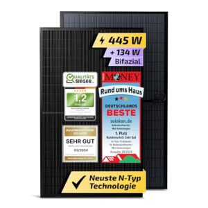 Solakon Solarmodul 445W, bifaziales monokristallines Solarpanel, 40v Photovoltaik Solarmodule/Solar Module für Balkonkraftwerk/Solaranlage 400w / 500w Solar Panel für Photovoltaik Komplettanlage