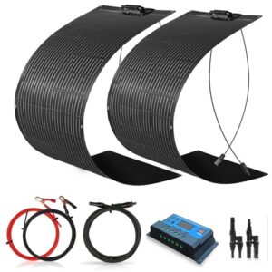 WUZECK Solarpanel-Kit Flexibel 200W Monokristallines 2X100W Flexibles Solarmodul+20A 12V/24V Solarladeregler+Solarkabel Off-Grid-System für 12V Batterien Solaranlage Wohnmobil Häuser Balkon Camping