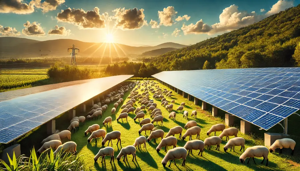 Agrivoltaik mit Schafen und Solaranlage - Symbolbild