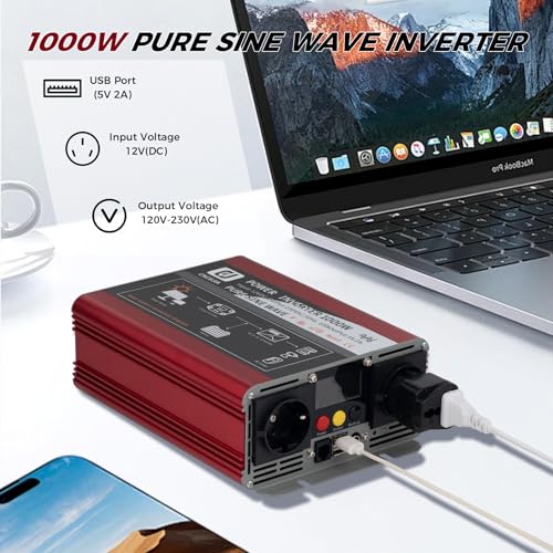 1000W Reiner Sinus Wechselrichter 12V auf 230V Rot – Bild 3