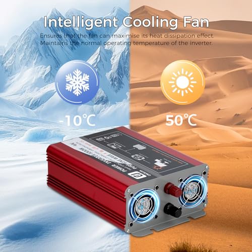 1000W Reiner Sinus Wechselrichter 12V auf 230V Rot – Bild 5