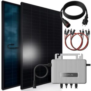 SUNNIVA® 920W Balkonkraftwerk BIFAZIAL FULLBLACK komplett Steckdose Ecoflow 800W Wechselrichter, PV Solaranlage, 2x 460W Glas-Glas Solarmodule, inkl. 5m Kabel, Bluetooth WIFI, Komplettset