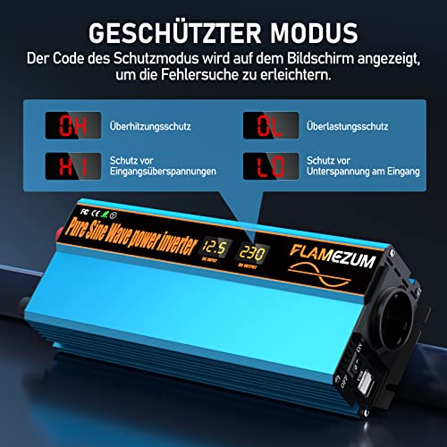 1000W Sinus Wechselrichter 12V auf 230V – Bild 2