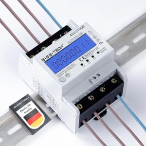 Stromzähler [FLDS100-DR] für Hutschiene mit Tageszählwerk (rückstellbar) und Lastanzeige, Drehstromzähler 100A, 3,9TE, S0, digital LCD beleuchtet, (Blau)