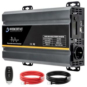 2500W/5000W Wechselrichter 12V auf 230V Reiner Sinus, Spannungswandler mit LCD-Display, EU Steckdose, Fernbedienung, USB-2.1A, Type-C 20W für Wohnmobil LKW Haushaltsgeräten