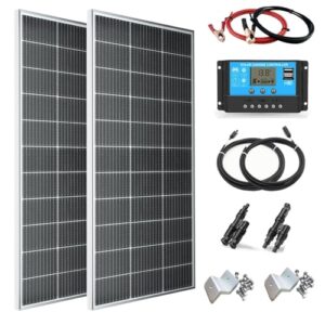 WUZECK 300W Solarpanel Kit Set 12V Monokristallines 2x150Watt Solarmodul+30A 12V/24V Solarladeregler + Solarkabel Solaranlage Wohnmobil Komplettset 12v für Batterien Häuser Balkon Wohnwagen Dach
