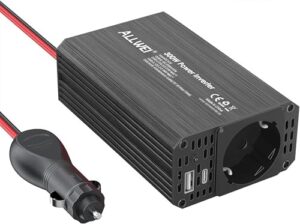 ALLWEI 300W Wechselrichter 12V auf 230V Spannungswandler, Stromwandler mit Typ-C & USB Anschluss, Inverter 12V 220V, Auto Steckdose für Auto, Laden von Handys, Laptops und Anderen Geräten (Schwarz)