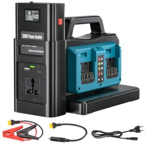 Adisipsoarin 500W Wechselrichter mit Reiner Sinuswelle für Bosch 18V Batterie (ohne Batterie), 18V auf 230V Spannungswandler, mit Dual-USB-Anschluss und EU-Steckdosen, Inverter (4-Ports)
