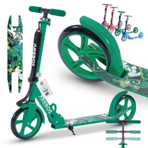 Arebos Cityroller Tretroller Grün Scooter höhenverstellbar | klappbar | inkl. Traggurt | XXL Räder | Tritt-Bremse | für Kinder und Erwachsene | bis 100kg belastbar | Kickroller | Kickscooter