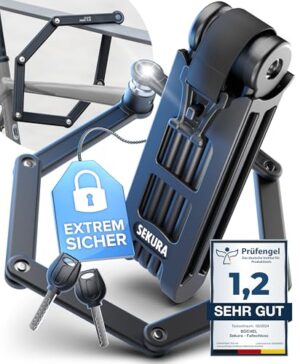 BÜCHEL Sekura Faltschloss Fahrrad | Sicherer Diebstahlschutz | Gehärteter Stahl | 85 cm Länge | Inkl. Halterung | Fahrradschloss für Bike, E-Bike & Motorrad