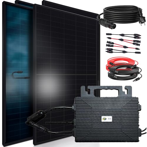 SUNNIVA 1840W Balkonkraftwerk BIFAZIAL FULLBLACK komplett Steckdose ASTRO-E 800W Wechselrichter, PV Solaranlage, 4x 460W Glas-Glas Solarmodule, inkl. 5m Kabel, Bluetooth WIFI, Komplettset