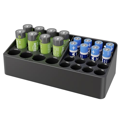sciuU Batterie Aufbewahrung für 12 AA- und 16 AAA- Batterien, Batterie Desktop- / Wand- Aufbewahrungsbox Wandhalterung Organizer Batteriebox