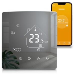 Beok Spiegel Thermostat Fussbodenheizung Smart, WiFi Raumthermostat Heizungsthermostat mit Digitales LCD Wandthermostat für Wasser Fußbodenheizung Kompatibel Tuya, Alexa,Google Home 3A TGR85WIFI-WP