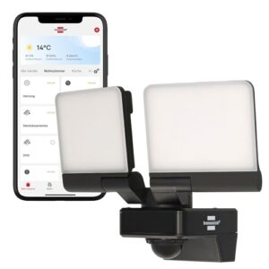 Brennenstuhl Connect WiFi LED Duo Strahler WFD 3051 P (36W, 4300lm, IP54, diverse Lichtfunktionen über App steuerbar, Außenstrahler zur Wandmontage mit Bewegungsmelder)