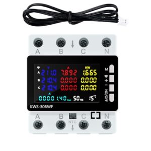 BuyWeek Tuya Stromzähler 3 Phasen Smartmeter 80A 220VAC Multifunktions-Stromzähler Digitaler Stromzähler Ausschaltspeicher/Übertemperaturschutz/Überspannungsschutz/Überstromschutz grau-weiß KWS-306WF