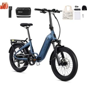 DERUIZ Peridot E-Bike-20 Zoll klapprad Elektrofahrrad, 250W 55N.m Hinterradmotor, 3" Fette Reifen,48V/500Wh Akku,11-32T, 8-Gang,Hydraulische Bremsen,Faltbares Pedelec-143 KM (Blau)