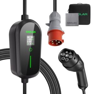 Daolar Mobile Wallbox 11KW, 3-Phasen Typ 2 Ladekabel mit CEE-Stecker, 12H Timer & 6-16 A einstellbarem Strom EV Ladestationen, 5M