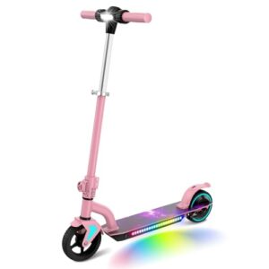 E-RIDES Elektroroller Kinder 6-12 Jahre | E-Scooter mit 130W Motor & Doppelbremse, 15km Reichweite, 3 Geschwindigkeiten (6-12 km/h), Höhenverstellbar 92-102cm, Klappbar, LED (Rosa)