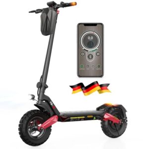 E Scooter mit Straßenzulassung, 80-100 KM Reichweite, 48V 15Ah, 10 Zoll Offroad Luftreifen, ABE Elektroroller mit Doppelter Stoßdämpfung, Faltbarer E Roller Offroad Belastung