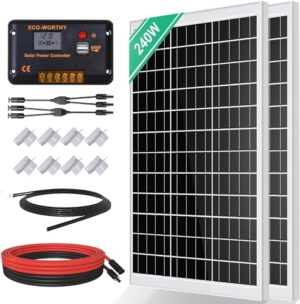 ECO-WORTHY Monokristallines Solarpanel Solarzelle kit 240 W enthält 12 V Solarmodul + 30 A Solarladeregler + 5m Solarkabel + Z-Befestigungsklammern für Wohnmobil,Wohnwagen,Haushalt und Off-Grid-System