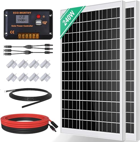 ECO-WORTHY Monokristallines Solarpanel Solarzelle kit 240 W enthält 12 V Solarmodul + 30 A Solarladeregler + 5m Solarkabel + Z-Befestigungsklammern für Wohnmobil,Wohnwagen,Haushalt und Off-Grid-System