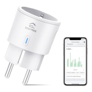 EIGHTREE Smart WLAN Steckdose, Alexa Zubehör WiFi Steckdose mit Strommessung 16A, Sprachsteuerung & Timer, Smart Home funktioniert mit Alexa, Google Home