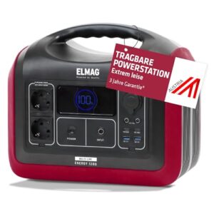 ELMAG Tragbare Powerstation ENERGY 1200 – 992Wh Solargenerator mit LiFePO4 Akku – Mobiler Stromspeicher mit 230V/1200W (Spitze 3600W), 230V AC/12V KFZ/USB – Ideal für Reisen, Camping & Notstrom