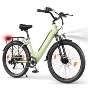 ESKUTE C100 Plus E-Bike, 26 Zoll Elektrofahrrad, E-Cityrad 250W HeckMotor, 36V 13Ah Wechselakku,bis zu 100km, LCD-Display, Tiefeinsteiger E-CityBike Für Damen und Herren Erwachsene, Grün