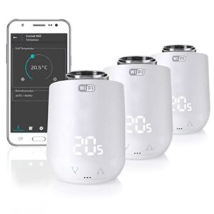 Eurotronic Comet Wifi 3er Set Heizkörperthermostat (M30 x 1,5 mm Gewindeanschluss, kompatibel mit 2,4 GHz WLAN, Heizungsregler-System mit Alexa-Steuerung, energiesparend, App-Steuerung, LED-Anzeige)
