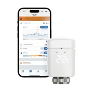 Eve Thermo (Matter, 4. Gen.): Smartes Heizkörperthermostat, LED-Display, Heizkosten sparen, funktioniert mit Alexa, Apple Home, Samsung SmartThings, Google Home, benötigt Thread Border Router