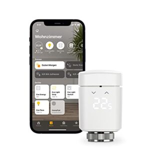 Eve Thermo (Apple Home) - Smartes Heizkörperthermostat, spart Heizkosten, Moderne Heizungssteuerung (App/Zeitpläne/Anwesenheit), einfach installiert, für gängige Heizkörperventile, Bluetooth/Thread