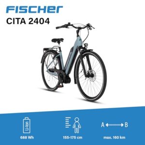 Fischer E-Bike City CITA 2404 Active, Elektrofahrrad für Damen und Herren, RH 43, 688Wh, Mittelmotor 65 Nm, 36 V Akku, Polar Blue matt