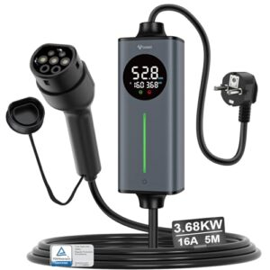 GONEO Typ 2 Ladekabel Schuko 3,68kW 16A 5m | Tragbares EV Ladegerät & Notladekabel 230V für Elektroauto & Plug-in Hybrid | Mit FI-Schutz AC/DC,Temperaturkontrolle & Timer,ideal für Zuhause & unterwegs